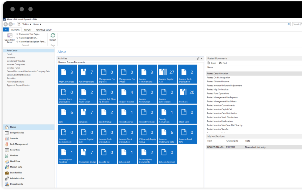 Screenshot of Allvue's Private Equity Fund Accounting Software Solution