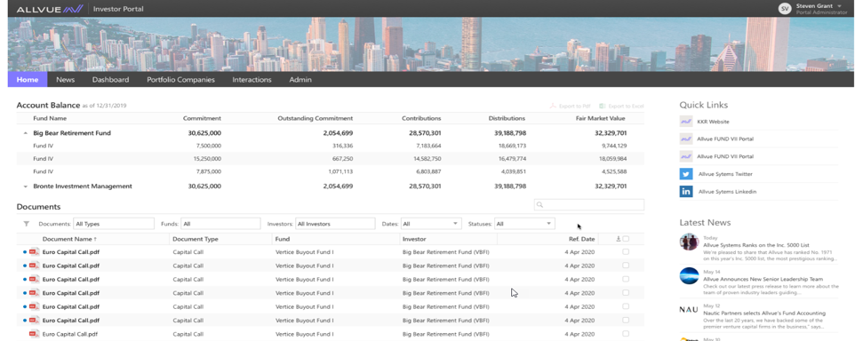 Dashboard of Investor Portal Software